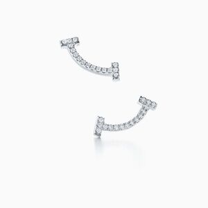 💎 Tiffany T Smile Mini Earrings in White Gold with Diamonds EUC